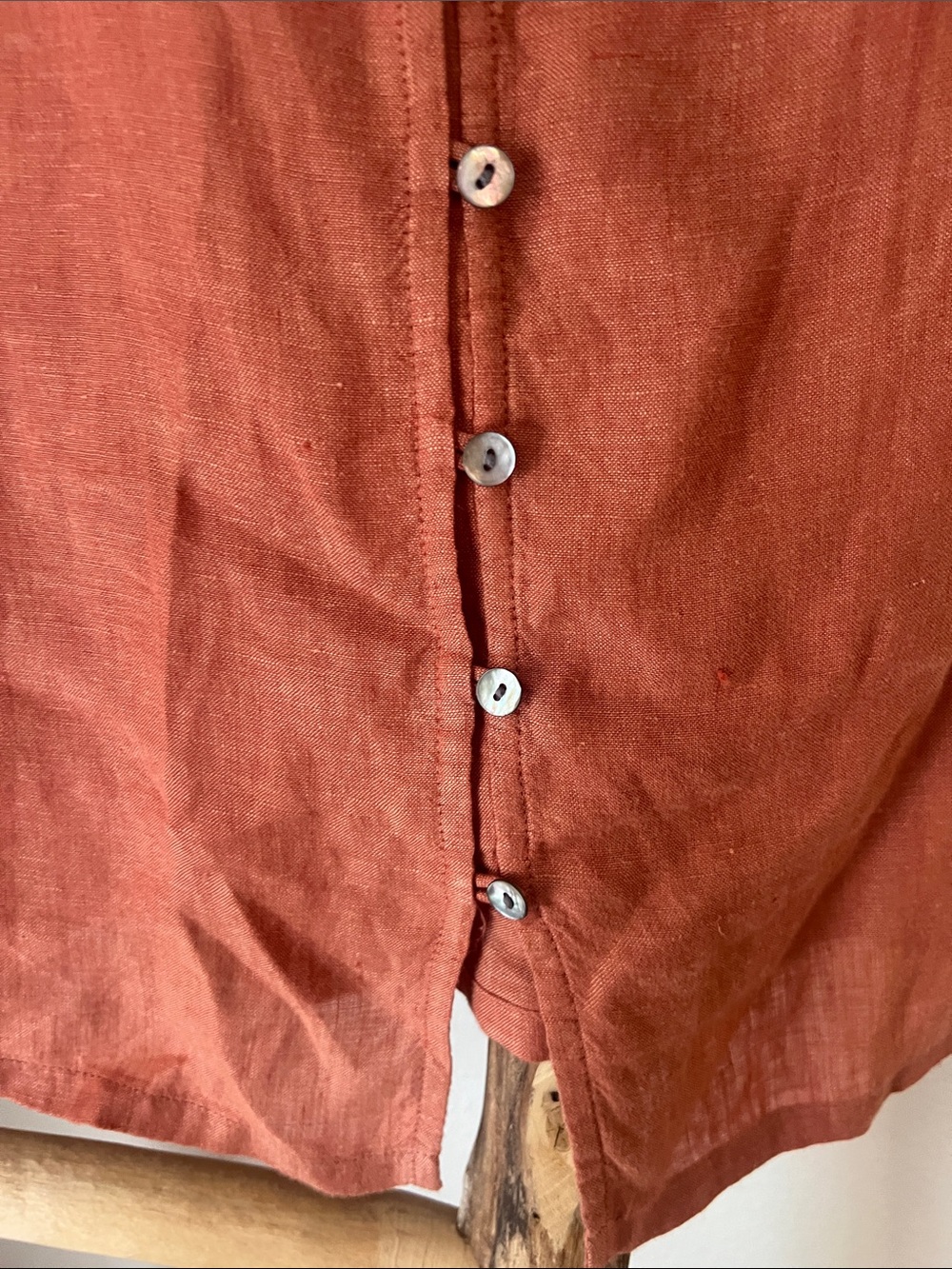 J. Jill Rust Terra Cotta Orange Button-Down Linen V-neck 3/4 Sleeve Shirt Medium - Picture 4 of 9